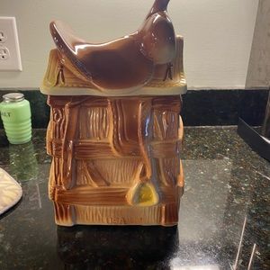 Rare Vintage American Bisque Chalkboard Saddle Cookie Jar 12" Tall 1940/50's